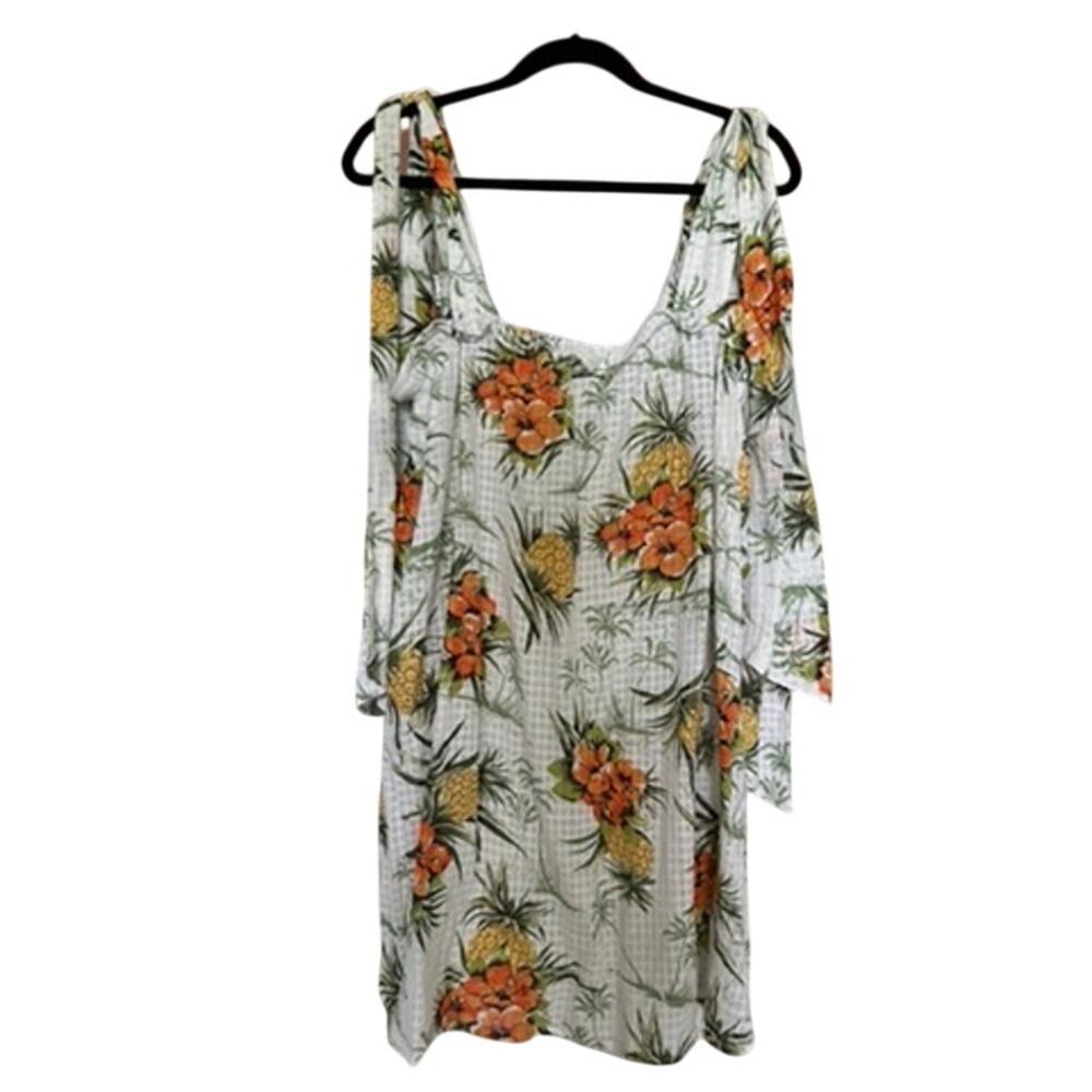 NWT ASOS tropical hibiscus and pineapple white cotton tie-strap sundress
